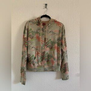 Lucky Brand Dungarees Y2K Asian Floral Full Zip Sweatshirt Hoodie Women's Large
